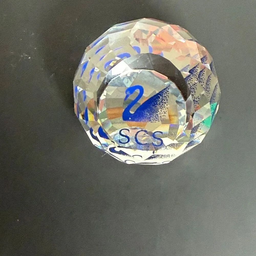 Swarovski SCS Crystal Paperweight Blue Swan Logo Faceted 2" w/ Original Box